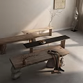 Natural Wooden Bench With Solid Wood Frame And Wool Blanket In Sunlit Room