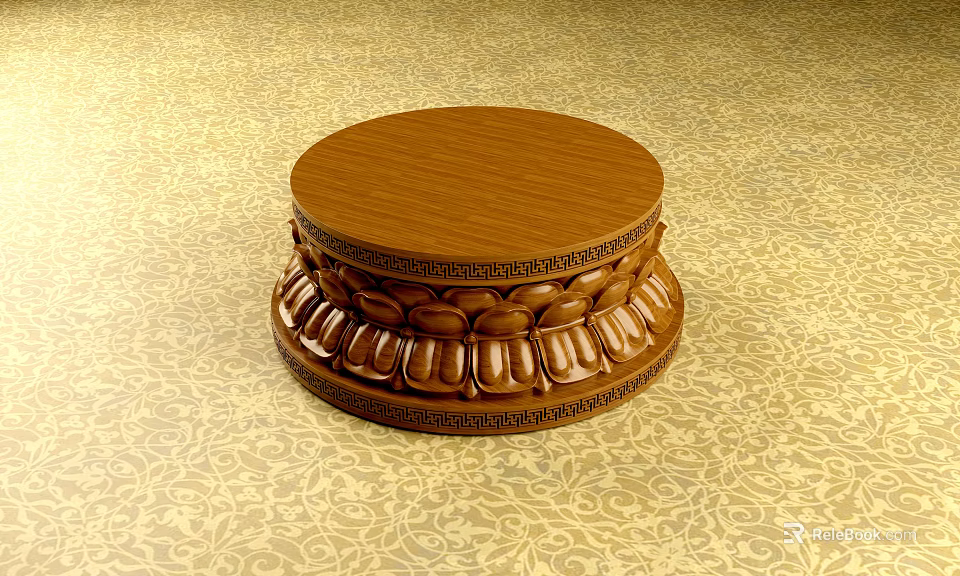 Wooden Ornament Decoration Set With Round Carved Patterns And Elegant Design 3d model 