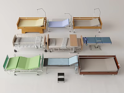 Various Medical Beds With Adjustable Features Different Colors And Mobile Designs 3d model