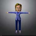 Cartoon Woman In Blue Blazer And Blue Pants With Arms Outstretched On Gray Background