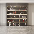 Modern Glass Door Display Cabinet With Layered Collectibles And Models