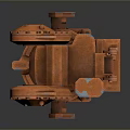 Orange Industrial Mechanical Device Featuring Gears Bolts And Metal Structure Details
