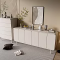 Elegant Modern Console Cabinet and Side Cabinet Interior with White Finish and Decorative Plants