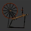 Antique Spinning Wheel With Red Wooden Wheel Wooden Frame And Metal Stand