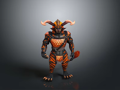 Fantasy Horned Warrior Creature With Scaled Armor Tail And Muscular Build 3d model