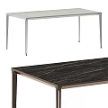 Modern Dining Table With White Tabletop Metal Legs And Dark Marble Texture 3d model