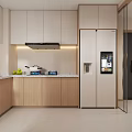 Modern Kitchen Interior Design With Light Wood Cabinets Countertop Appliances And Hanging Utensils