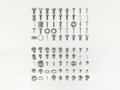 Assorted Metal Fasteners Set Including Screws Nuts Bolts and Washers Hardware 3d model