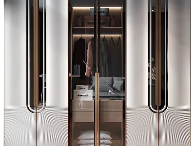 Modern Wardrobe Interior Design With Glass Doors Hanging Rails Storage Drawers And Organizer Shelves 3d model