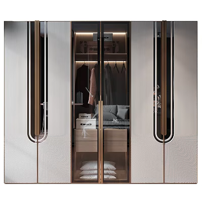 Modern Wardrobe Interior Design With Glass Doors Hanging Rails Storage Drawers And Organizer Shelves 3d model