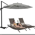 Outdoor Wicker Lounge Chairs With Adjustable Outdoor Umbrella And Potted Plant For Relaxing
