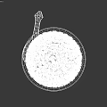 Gray Granular Food Filled In Blue And White Patterned Bowl With Chinese Traditional Spoon