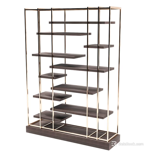 Modern Metal Frame Wooden Shelving Unit With Multiple Tiered Design For Home 3d model 