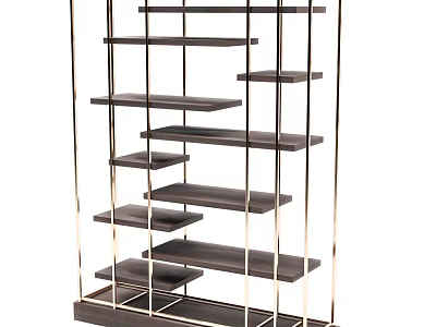 Modern Metal Frame Wooden Shelving Unit With Multiple Tiered Design For Home 3d model