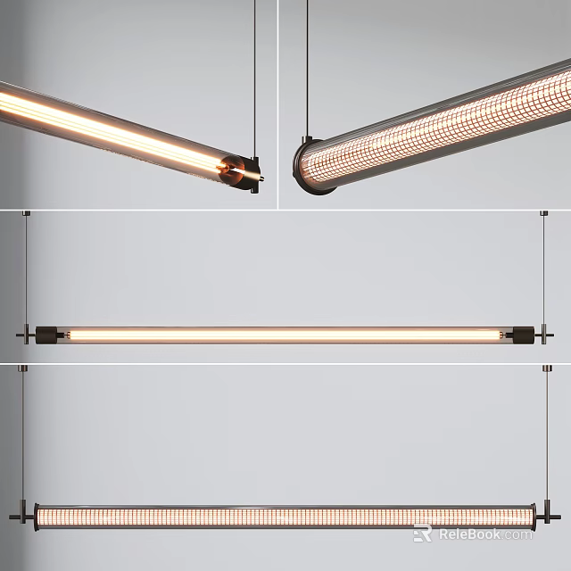 Modern Linear Pendant Light With Metal Frame And Illuminated Tube In Multiple Views 3d model 