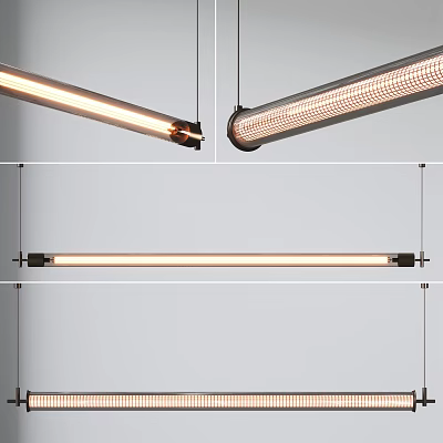Modern Linear Pendant Light With Metal Frame And Illuminated Tube In Multiple Views 3d model