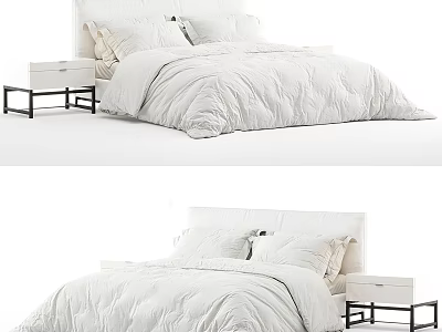 Modern Double Bed In Bedroom Interior With White Bedding Pillows And Nightstand 3d model