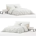Modern Double Bed In Bedroom Interior With White Bedding Pillows And Nightstand