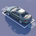 Green Acura Sedan Parked In Branded Parking Space With Yellow Sensors