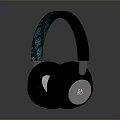 Modern Black Over Ear Headphones With Blue Patterned Headband Design 3d model