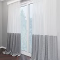 Simple Modern Two Layer Curtains With White Sheer And Gray Fabric For Window With Trees Outside