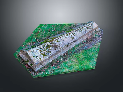 Intricate Carved Stone Bench Outdoor Living Decor With Moss On Green Grass 3d model