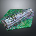 Intricate Carved Stone Bench Outdoor Living Decor With Moss On Green Grass