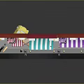 Miniature Model Street Scene With Orange Buildings Colorful Awnings Street Lamps Tables And Chairs
