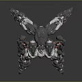 Sci Fi Game And Movie Character With Mechanical Multi Limbed Gray Red Complex Structure