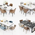 Modern Dining Table Set With Marble Top And Mixed Color Chairs 3d model