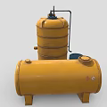 Industrial Storage Tanks Setup With Yellow Containers Blue Barrels Ladder And Platform