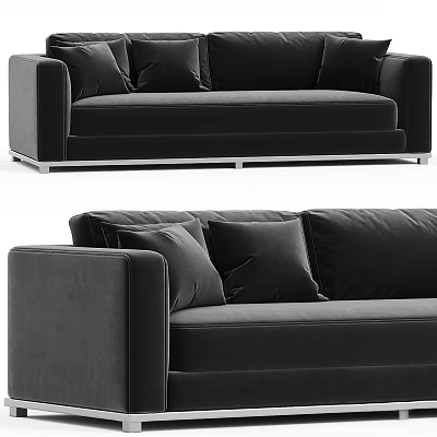 Modern Black Velvet Sectional Sofa With Plush Pillows And Metal Frame 3d model