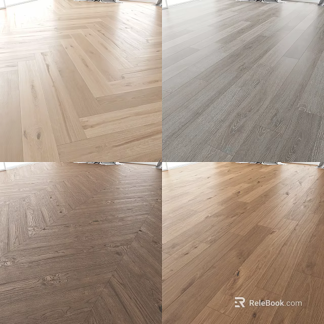 Different Wooden Flooring Options Featuring Various Colors Textures And Herringbone Designs 3d model 