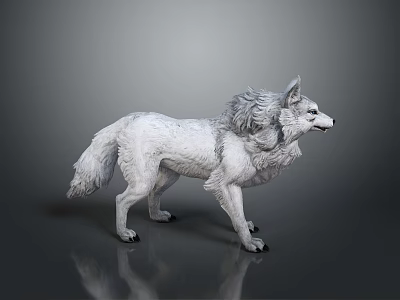 Detailed 3D Rendered White Wolf Statue With Realistic Fur And Standing Pose 3d model