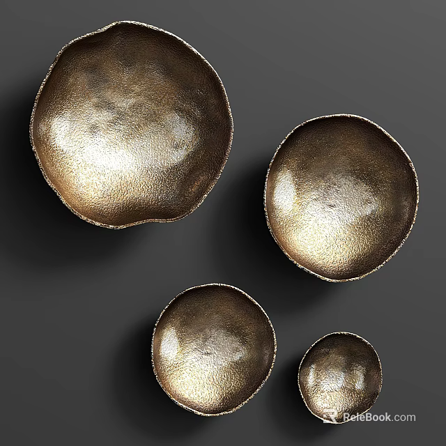 Multiple Golden Metal Bowl Shaped Wall Decor for Modern Interior Design 3d model