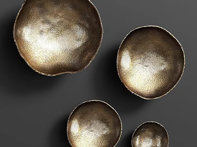 Multiple Golden Metal Bowl Shaped Wall Decor for Modern Interior Design 3d model