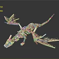 Detailed Dragon Skeleton Model Assembled With White Building Blocks Against Dark Background