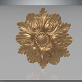 Golden Floral Decorative Architectural Component With Intricate Carved Details And Central Motif