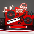 Jiangde Music 2025 Concert Photo Spot With Red Background Vinyl Records Headphones And Music Notes