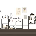 Modern Minimalist Entryway Console Cabinet With White Finish Decorative Items Artwork And Potted Plant