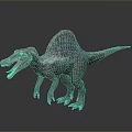 Realistic Spinosaurus Dinosaur Model With Red Pink Sail Standing Open Mouth Dark Background