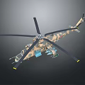 Military Attack Helicopter Featuring Camouflage Paint Multiple Rotors And Weapon Systems