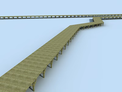 Wooden Road Facility With Extended Boardwalk And Supportive Pillar Structure 3d model