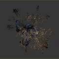 Cartoon Scene Featuring Delicate Light Brown Branches Small Leaves And Blue Stones
