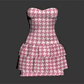 Fashionable Pink And White Houndstooth Strapless Dress With Layered Skirt Design