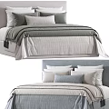 Elegant Double Bed With Gray Headboard Multiple White Pillows And Striped Bedding 3d model