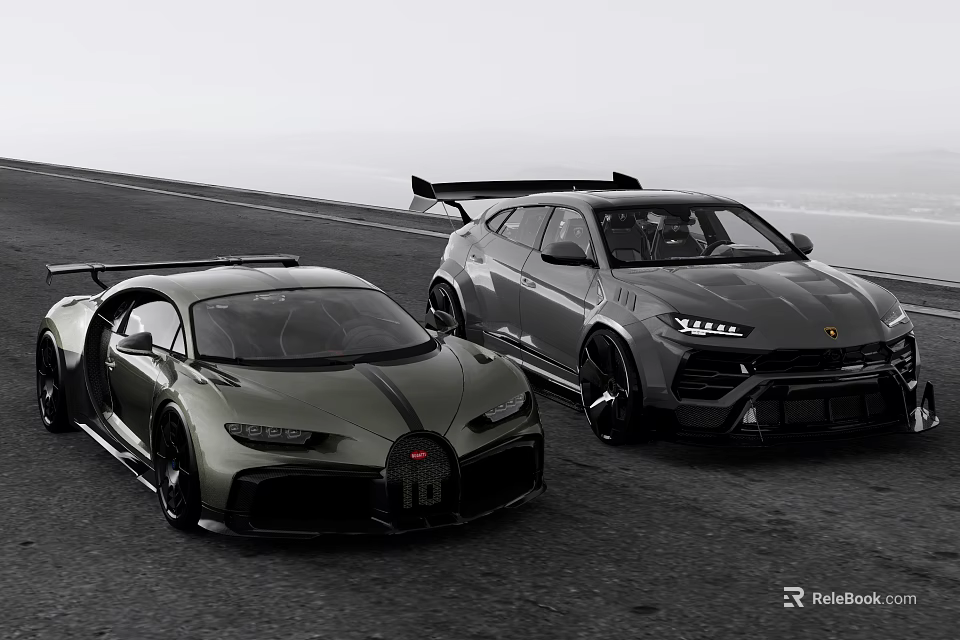 Luxury Sports Cars Parked On Coastal Highway With Sleek Design And Ocean View 3d model 