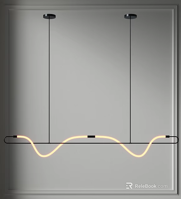 Modern Wave Shaped LED Pendant Light With Warm Yellow Glow In Interior Design 3d model 
