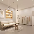 Live Stream Room Interior With Light Beige Sofa Clothes Hangers Large Mirror And Pendant Lights