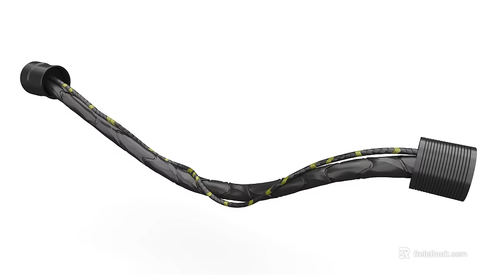 Industrial Equipment Flexible Black Hose with Yellow Markings and Curved Durable Design 3d model 